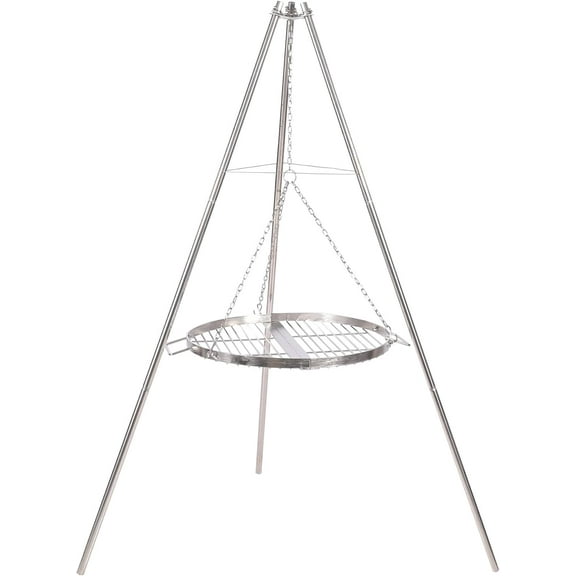 Campfire Tripod Grill for Cooking, Durable Stainless Steel Camping Fire Tripod Grill with Round Grill Grate and Carrying Bag for Outdoor BBQ, Silver