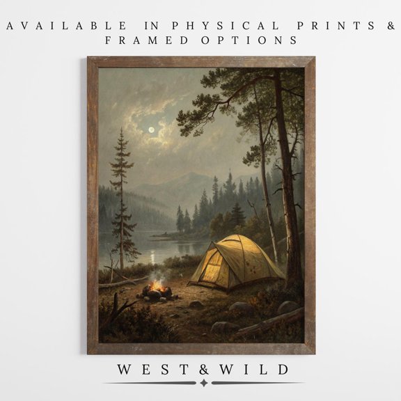 Campfire Wall Arts Camping In Forest Camping Art Camping Lover Gift Camping Wall Decor Tent In Forest Artwork Prints, Unframed Paper Print