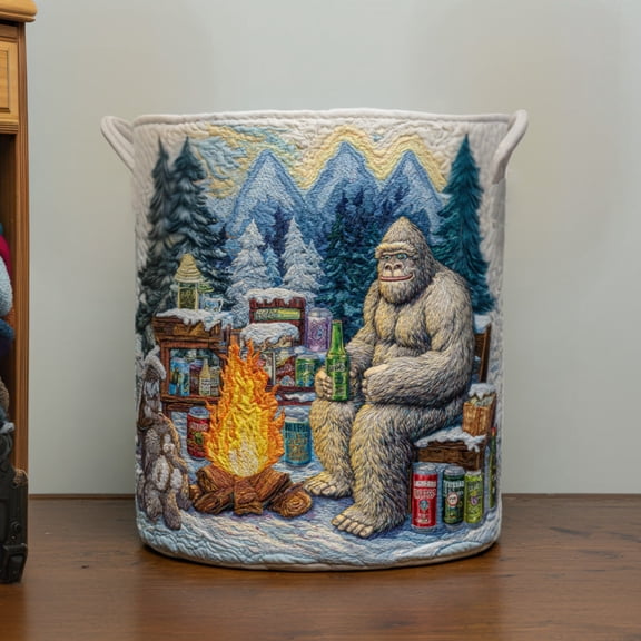 Campfire Yeti Chill Quilted Laundry Basket, Clothes Hamper Storage Bag, Housewarming Gift Ideas, Gift For Mom