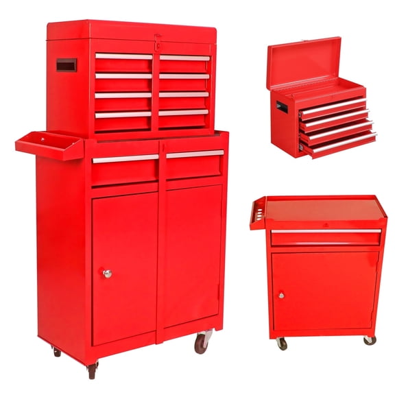 NIGSQJB 5 Drawers Rolling Tool Chest, Tool Storage Cabinet with Lockable Wheels, Detachable Top and Adjustable Shelf, Mechanic Tool Organizer Box for Garage, Warehouse,Workshop,Repair Shop, Red