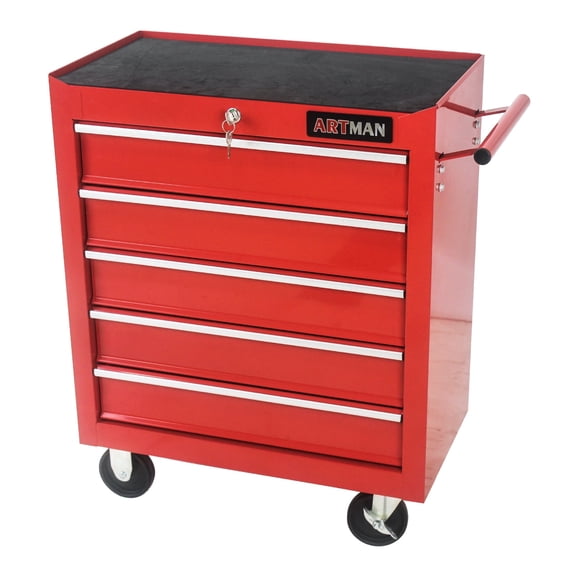 NIGSQJB 5 Large Drawers Tool Cart on Wheels, 29.9"H Rolling Tool Chest Tool Storage Box, Drawers Rolling Tool Trolley Organizer Tool Case for Garage, Warehouse, Workshop and Repair Shop, Red