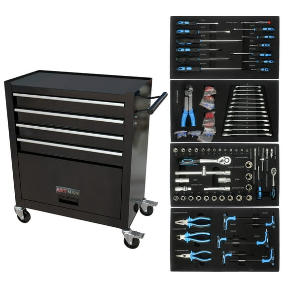 Campfun Tool Set 238pcs, 4-Drawer Rolling Tool Cart Tool Box Set with Socket Wrench Ratchet Plier Screwdriver, Home Tool Set Mechanics Kit Organizer for Workshop Home, Black