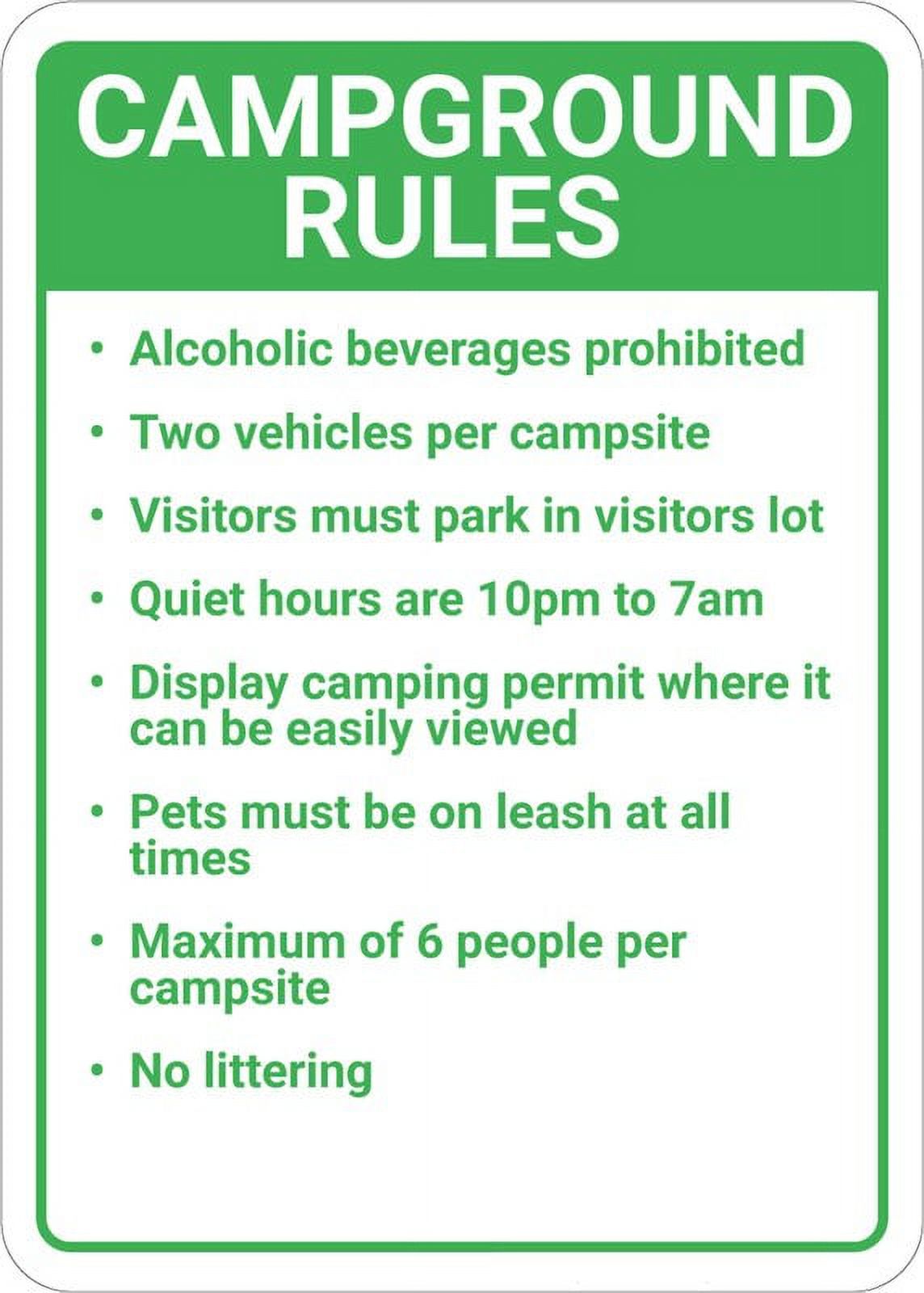 Campground Rules Sign Safety Restriction Alert Attention Caution