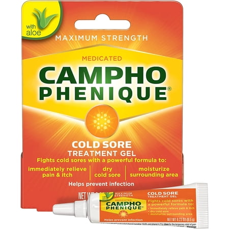 Campho Phenique Cold Sore and Fever Blister Treatment for Lips, Maximum Strength Provides Instant Relief, Helps Prevent Infection To Promote Healing, Original Gel Formula, 0.23 Oz