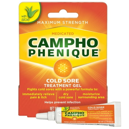 Campho Phenique Cold Sore and Fever Blister Treatment for Lips, Maximum Strength Provides Instant Relief, Original Gel Formula, 0.23 oz.