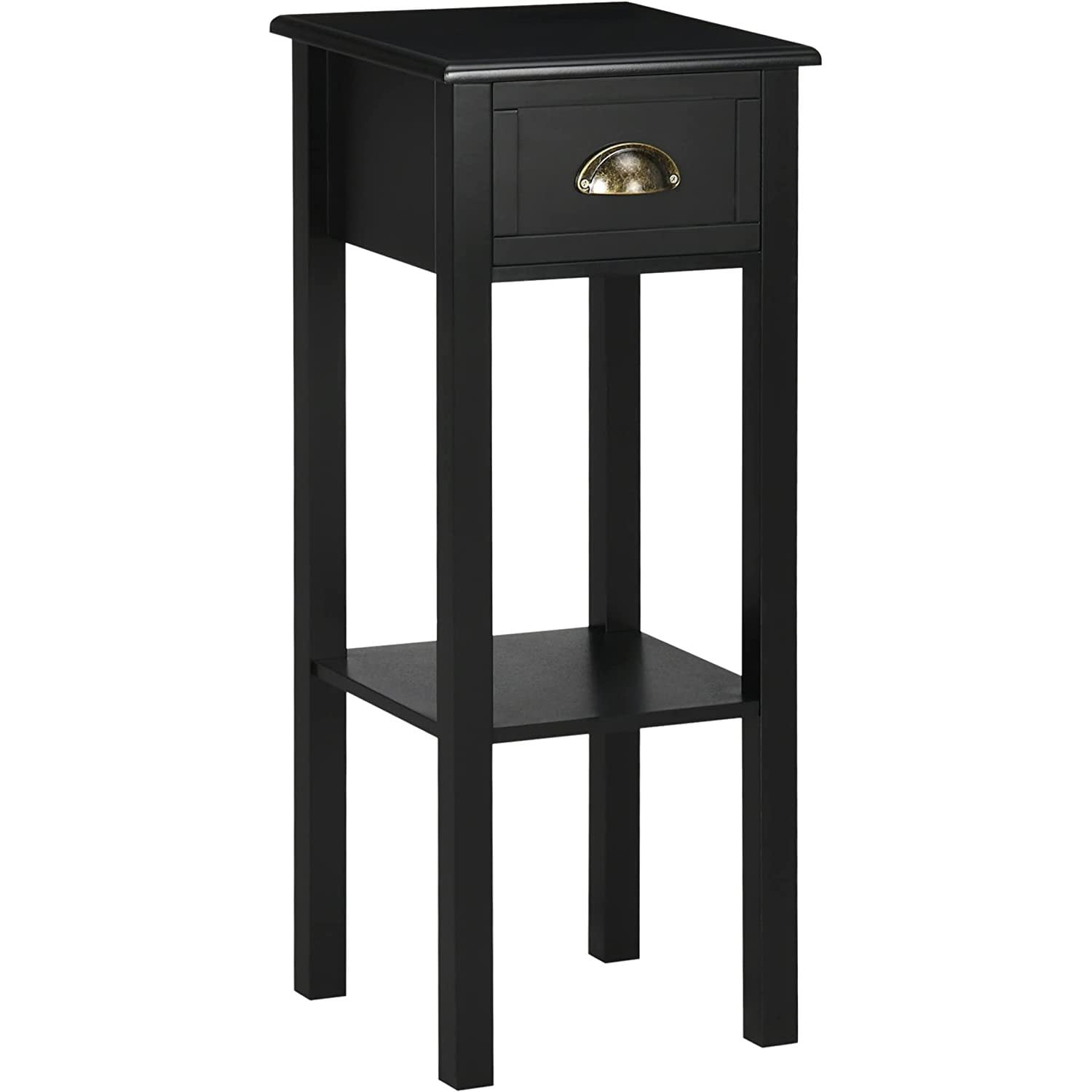 Camphor 2Tier Side Table with Drawer, Narrow End Table with Bottom Shelf, for Living Room or