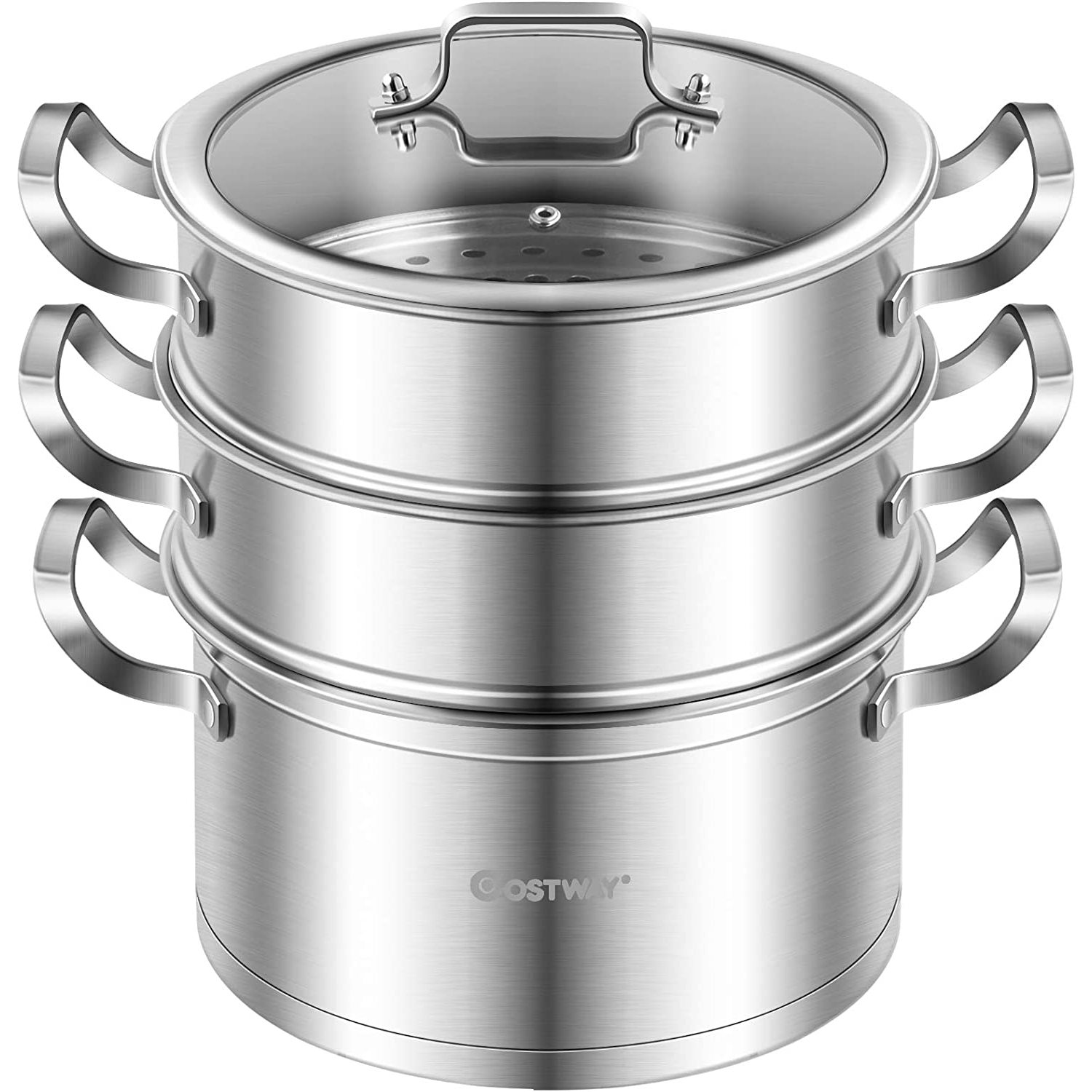 Camphor 3Tier Stainless Steel Steamer for Cooking, Boiler Pot with Handles on Both Sides