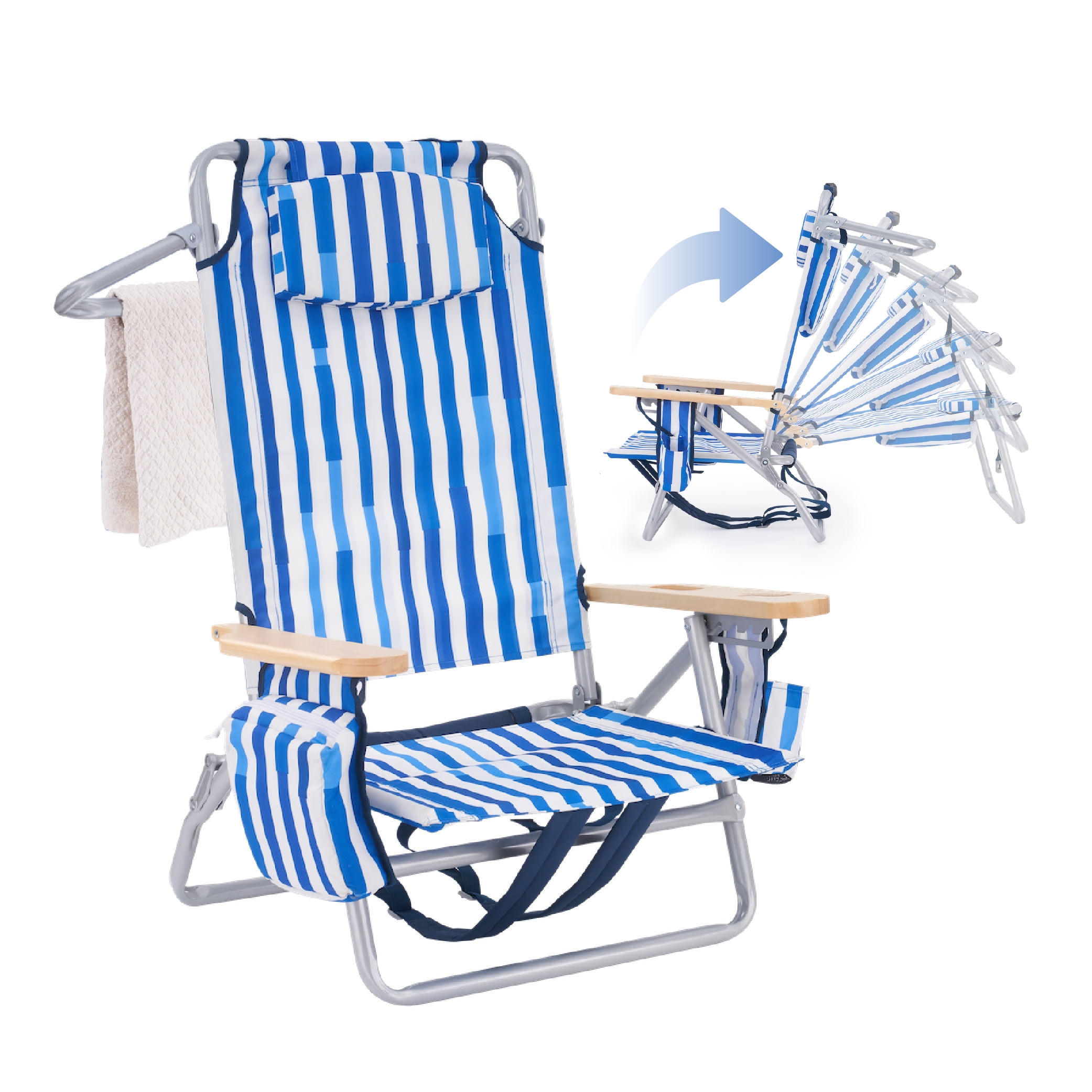 Camphor Designs Low Profile Reclining Beach Chair for Adults Supports 300lb