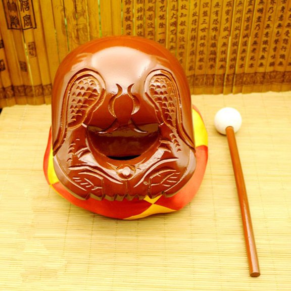 Camphorwood Wooden Fish Temple Block Zen Drum with Mat 3.5 Inch