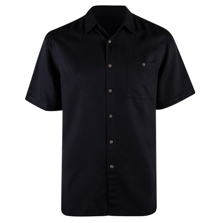 Campia Mens Textured Solid Crepe Weave Shirt (Black, XXL) Short