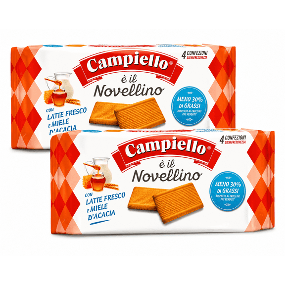 Campiello Novellino Light Biscuits for Tea Time- 100% Plant-Based Cookies with No Milk & Eggs, No Added Sugar, Fresh Milk & Acacia Honey- Enjoy Healthy Snacks 2 Pack 12.35oz/each