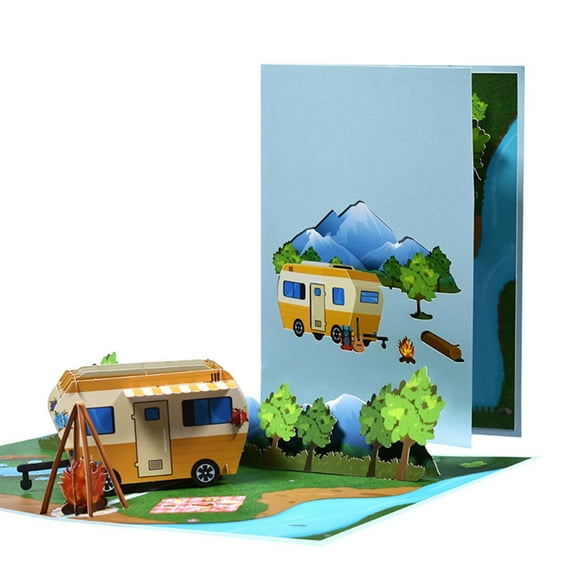 Camping 3D Pop-Up Card Greeting Card with Envelope for Husband Son Father Birthday Cards Outdoor Travel Card Gift