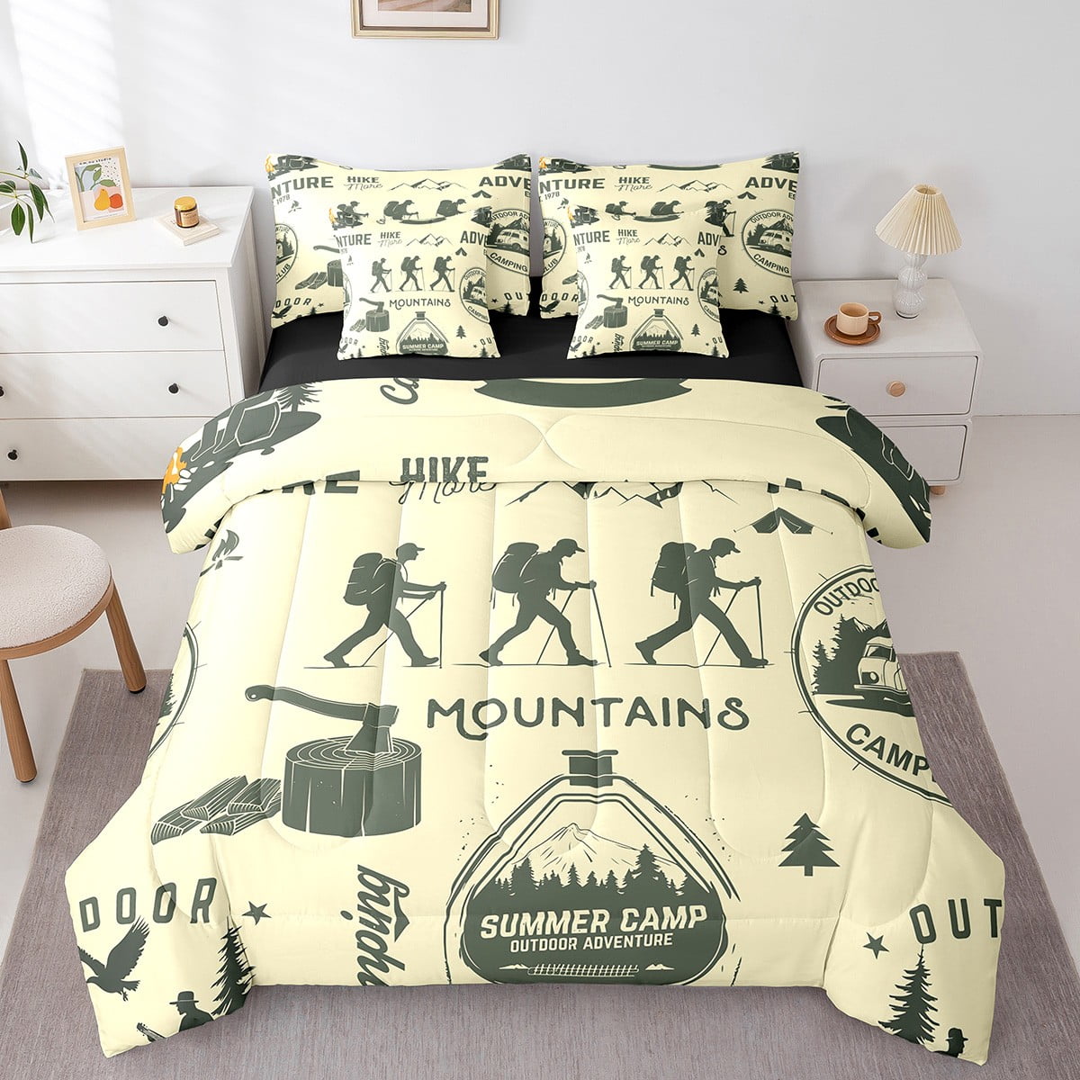Camping 7 Pieces Bedding Set Rustic Camper Queen Comforter Set with ...