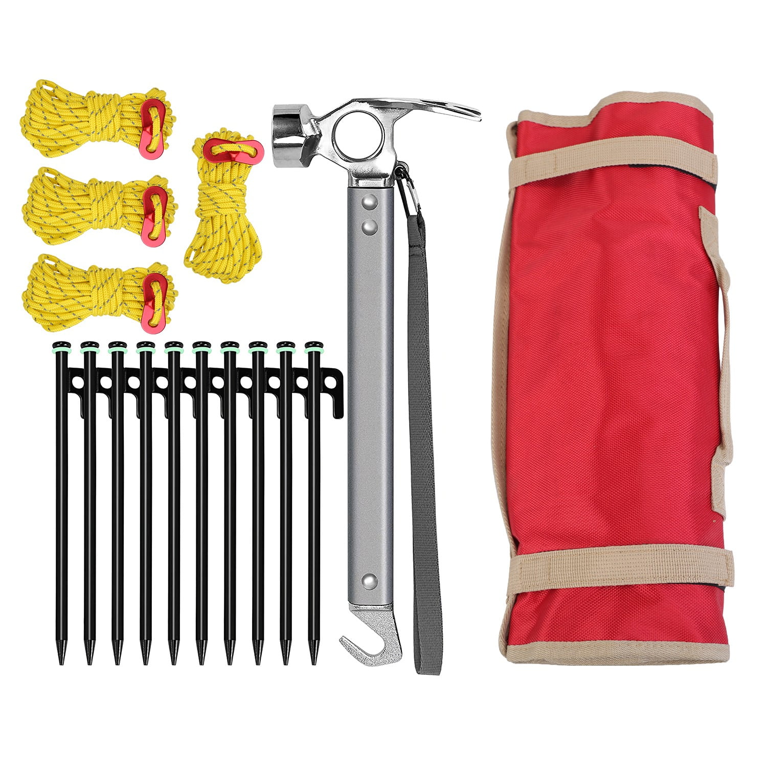 Camping Tent Kit iMounTEK Tent Stakes Mallet Hammer Tent Pegs Nylon Guyline Rope 4x9.84ft Tent