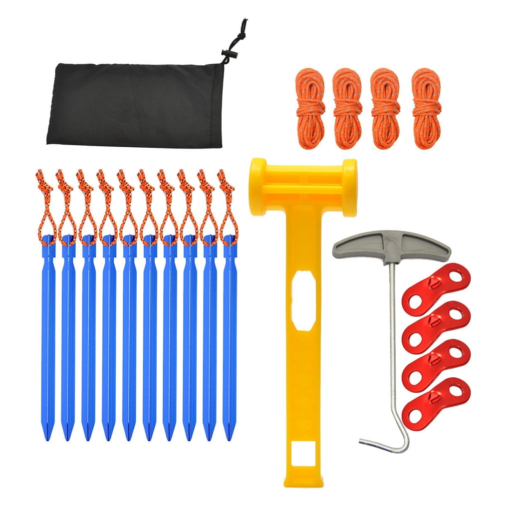 Secure Your Tent with 10xAluminum Stakes 4xNylon Guyline Rope 1xHammer Lightweight Camping Accessories for Outdoor Use