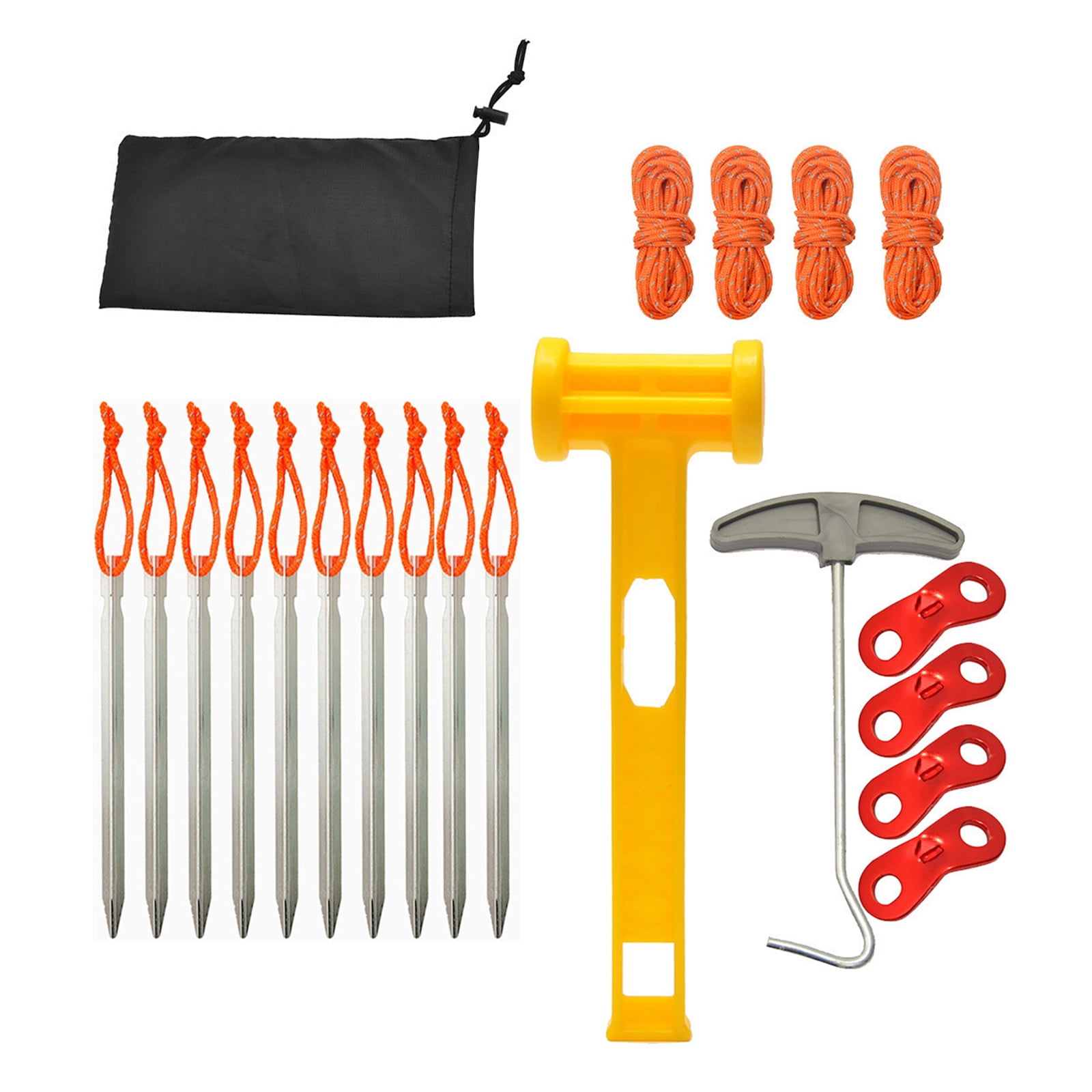 Camping Accessories Lightweight Aluminum Tent Stakes &Stakes Hammer &Nylon Guyline Rope &Remover for Easy Camping