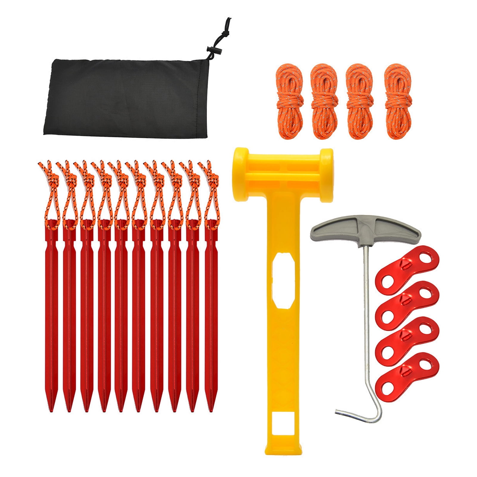 Camping Accessories Lightweight Aluminum Tent Stakes &Stakes Hammer &Nylon Guyline Rope &Remover for Easy Camping