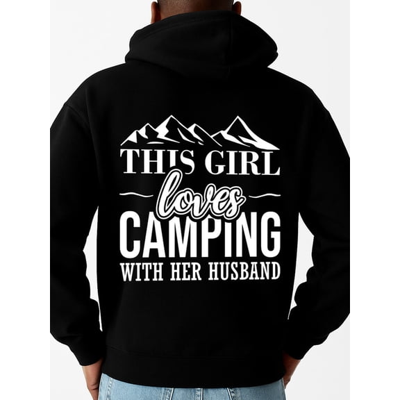 Camping Adventure Girl 1 piece Couple hooded sweatshirts polyester comfortable gift casual funny black Everyday sweatshirt for the office, dates and outings Classic Unisex hoodie