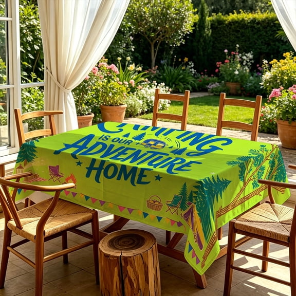 Camping Adventure Home Themed 2D Print Rectangular Tablecloth, Decorative Table Cover for Kitchen Dining Backyard Patio Outdoor Camping Family Gatherings, Perfect Christmas Gift