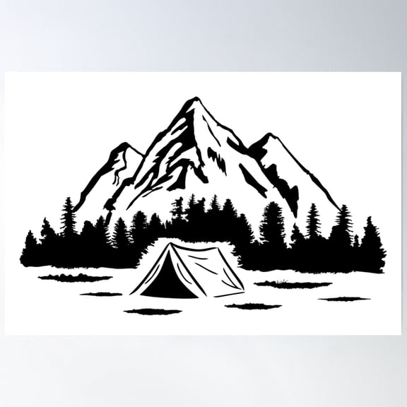 Camping Adventure, Mountains And Forest Poster Wall Art, Modern Wall Decor, 16x24 UNFRAMED