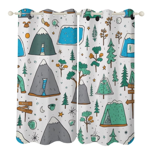 Camping Adventure Pattern 2 Panels Curtains for Bedroom Living Room Drapes Kitchen Window Curtain Home Decor