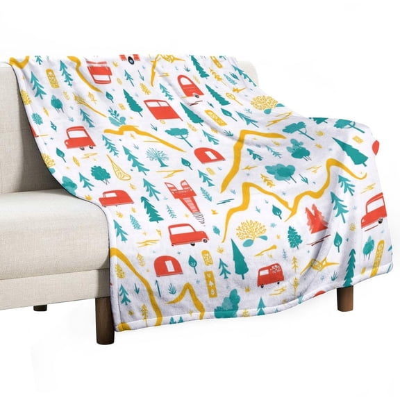 Camping Adventure Pattern Blanket Soft Cozy Flannel Blanket for man women