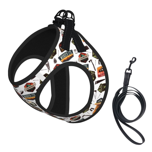 Camping Adventure Symbols Pet Leash Vest Small Dogs Cats Puppy Harness With Leash Reflective No Choke Small
