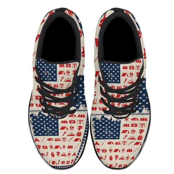 Camping American Flag Us Shoes Women's Fashion Sneakers Tennis Running Shoes for Men Women Black Size 4.5