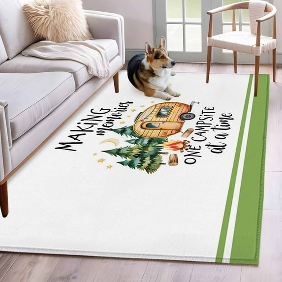 Camping Area Rug 4x6 Washable Rug Non Slip Fall Summer Nature Forest Car Tree Moon Large Area Rug Indoor Floor Carpet for Entryway Bedroom Kitchen Living Room Home Office Dining Room Nursery