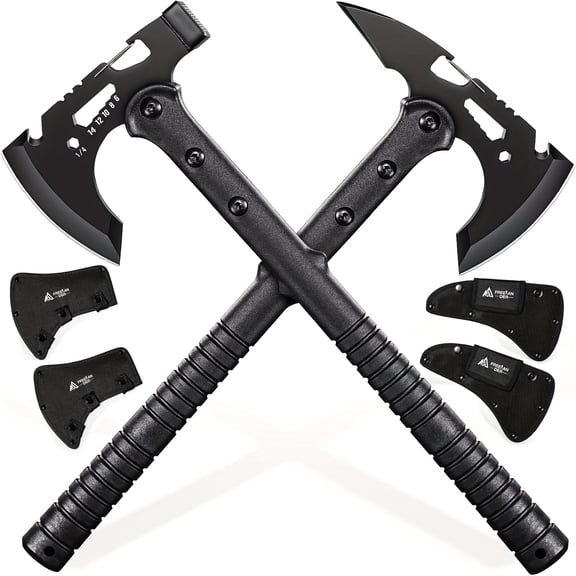 Camping Axe 2-Pack with Sheath, Hatchet with Bottle Opener, Hex Wrenches, Hammer & Spike for Hiking, Trekking, Survival Gear, Gift for Men