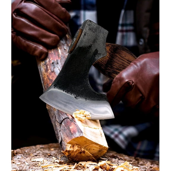 Camping Axe - 21 inches Chopping Axe for Wood Splitting and Kindling, 1055 High Carbon Steel and Beech Wooden Handle, with Leather Sheath - Head 1.5 lbs$$Garden & Patio