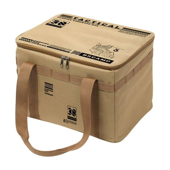 Camping Bag, 30L Large Capacity Tactical Folding Storage Bag Oxford Cloth Storage Box with Ergonomic Handle, Waterproof Container for Barbecue Picnic Moving Drinks Pot ,Khaki