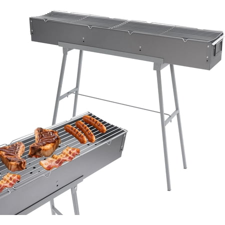 Camping Barbecue Charcoal Grill, 39" x 7" Kebab Grill with 88Lbs Capacity, 26" H Zinc-Iron Alloy BBQ Grill with Adjustable Air Door & Foldable Stand, for Party, Garden Picnic, Travel, Outdoor Party