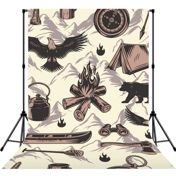 Camping Bear Compass Eagle Vintage Photography Backdrop 5x7Ft Background for Photo Studio Video Recording Birthday Party Wedding Home Decor