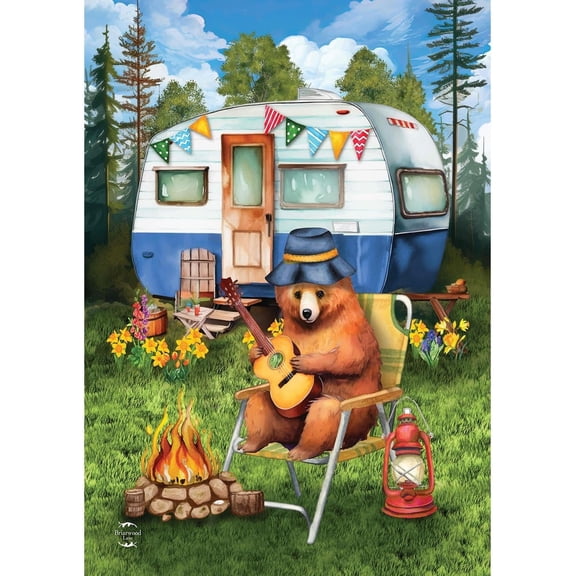 Camping Bear Garden Flag Outdoor Decorative Double-Sided Polyester Seasonal Yard Banner