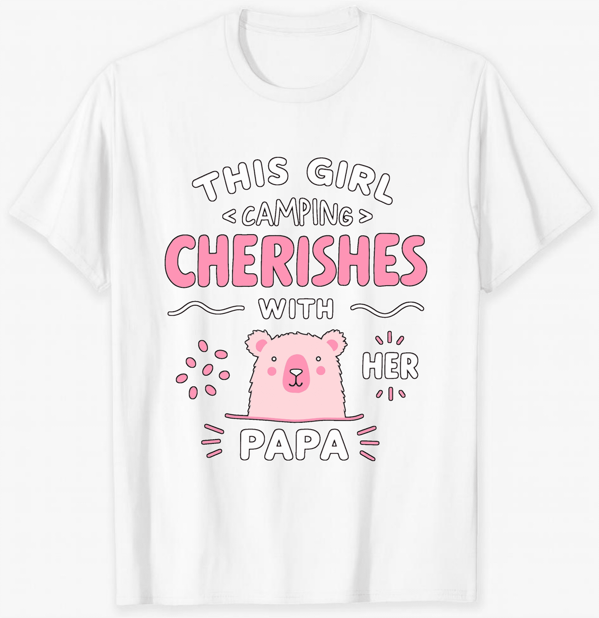 Camping Bear Girl Cherishes Her Papa Design Short Sleeve T-Shirt For ...