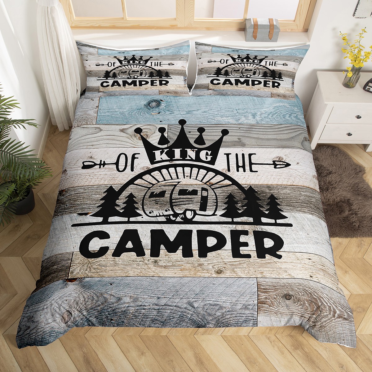 Camping Bedding Set Full,Camper Themed Duvet Cover Camper Decor,RV