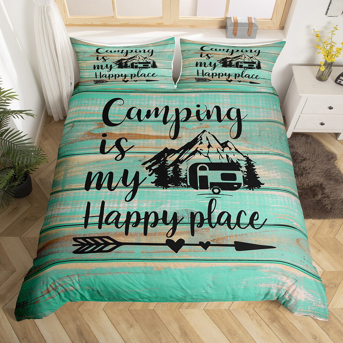 Camping Bedding Set Full,Camper Themed Duvet Cover Camper Decor,RV