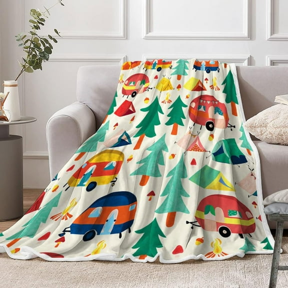 Camping Blanket, Camper Decor Blanket, Happy Camping Soft Plush Fluffy Blankets Camper Bedding for Bed Sofa Couch Camping Gifts 50x60inch…