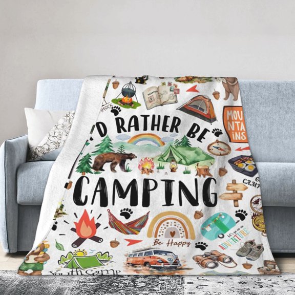 Camping Blanket Camping Gifts for Women Men Camping Lovers Soft Cozy Flannel Camping Throw Blanket for Camper Outdoor Camping Essentials Owners Travel Hiking Gifts 50x40