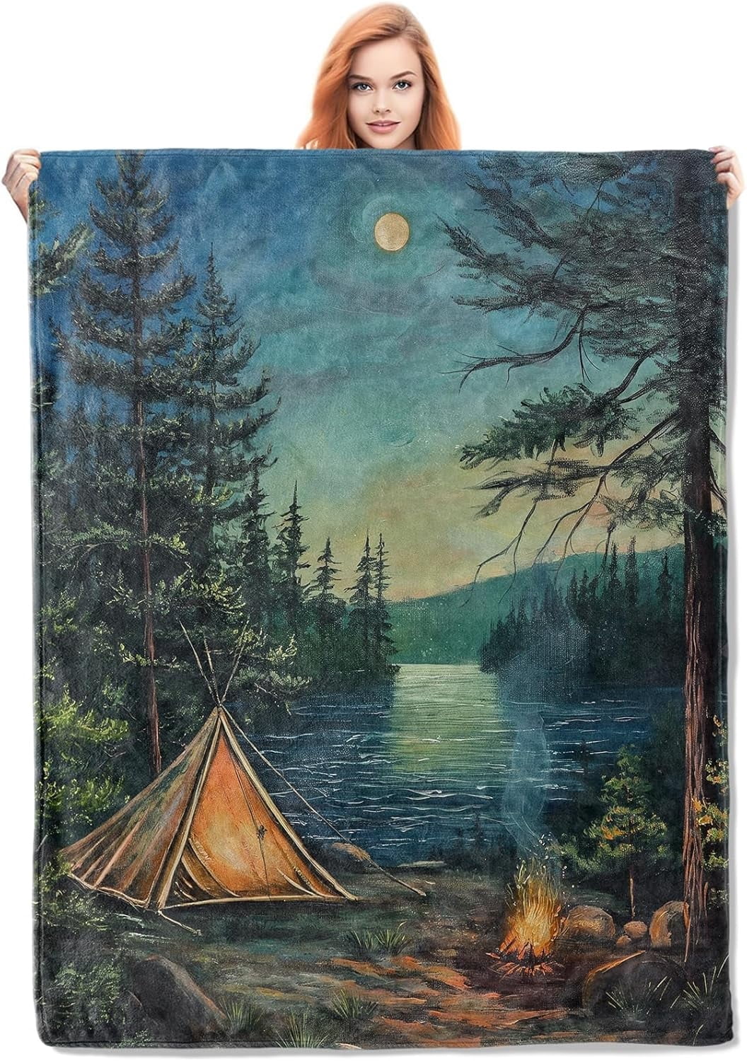 Camping Blanket,Camping Lovers Flannel Throw Blankets,Soft Warm Lightweight Cozy Plush Throws for Bedroom Travel Hiking Sofa Home Decor Gifts for Women Men Camper Outdoor 80"x60"