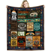Camping Blanket Camping Lovers Gift Ideas for Men or Woman, Super Soft Throws Flannel Fleece Blankets Gifts for Camper Outdoor, Campsite Outdoors RV Travel Hiking Bed Sofa Couch
