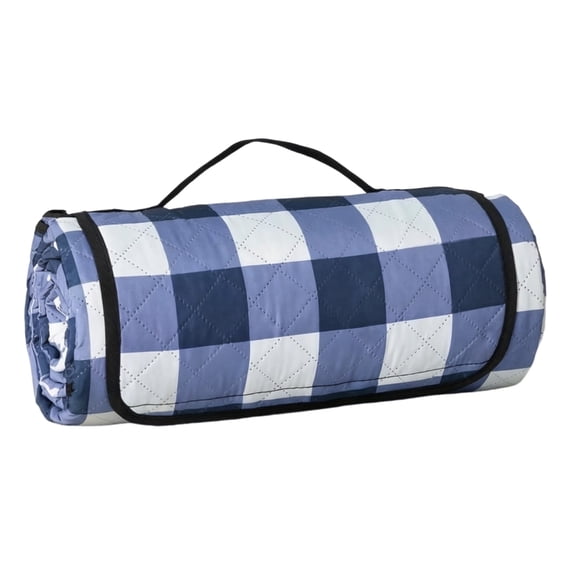 Camping Blanket Extra Large Blue Check Ground Mat 78.74 x 118.11 In with Carry Handle, Outdoor Lawn Blanket for Couples Family Seating