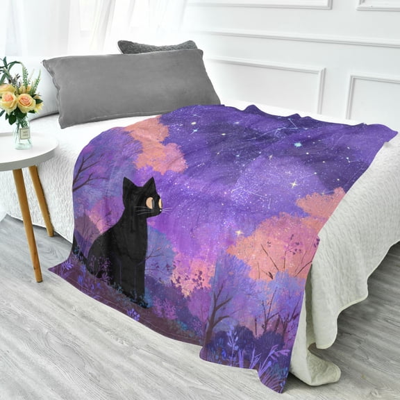 Camping Blanket Fluorescent Cover blanket travel blanket 70x55 inch frannel blanket Office nap blanket Bedding Glow blanket Black Cat Cute