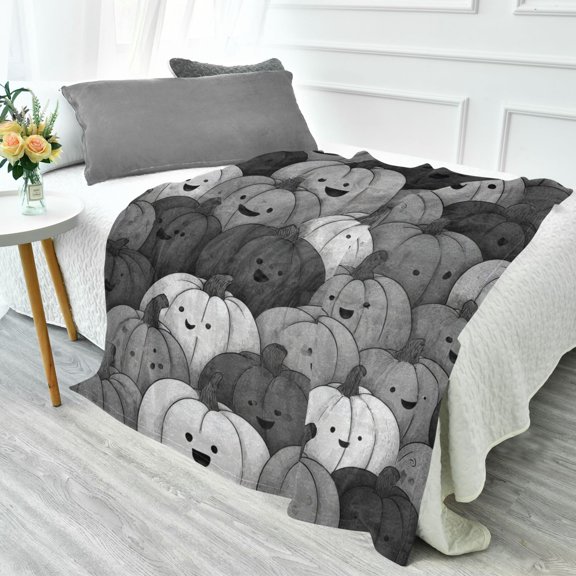 Camping Blanket Fluorescent Cover blanket travel blanket 70x55 inch frannel blanket Office nap blanket Bedding Glow blanket Cute Black Pumpkin