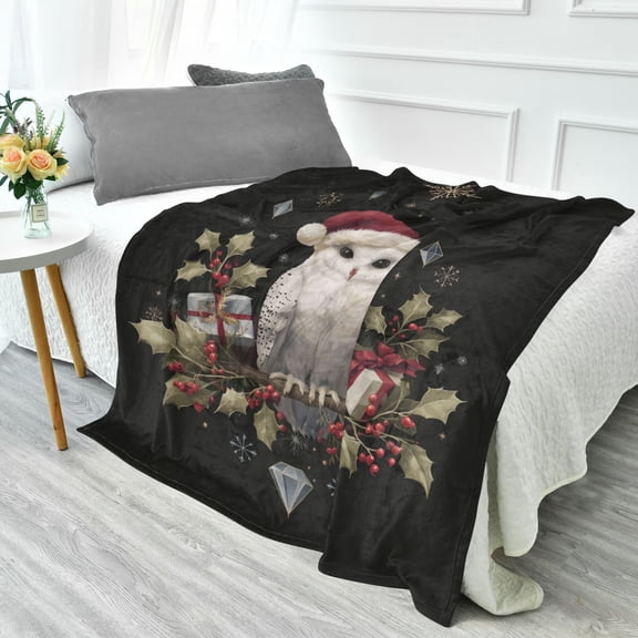 Camping Blanket Fluorescent Cover blanket travel blanket 70x55 inch frannel blanket Office nap blanket Bedding Glow blanket Magical Christmas Black Owl