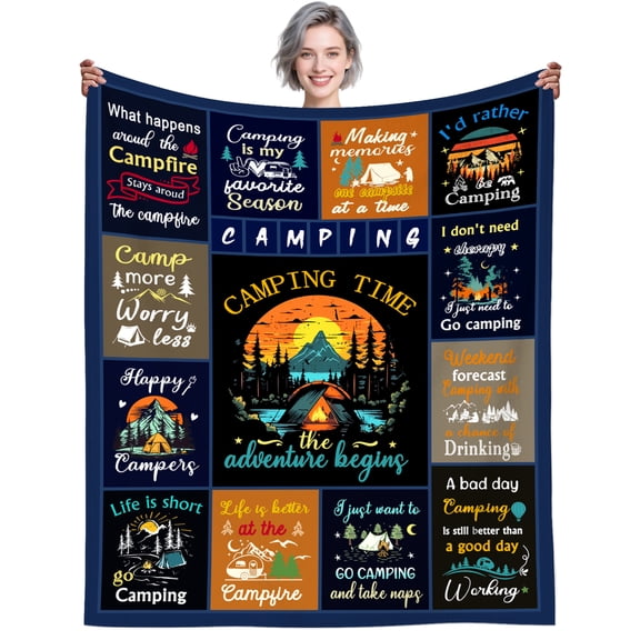 Camping Blanket Gifts for Women Camper Essentials Camping Stuff Blanket Throw Plush Cozy Flannel Bedding Camper Gifts for Women Adults Men Rv Owners Sofa Couch Bed Room Decor 50"X40"