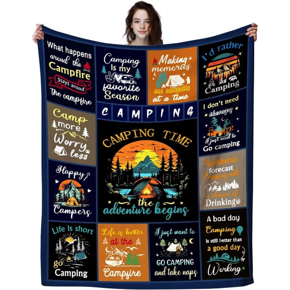 Camping Blanket Gifts for Women Men Camper,Cool Camping Essentials Stuff Throws and Blankets for Camper Outdoor,Best Gifts for Rv Owners Travel Hiking
