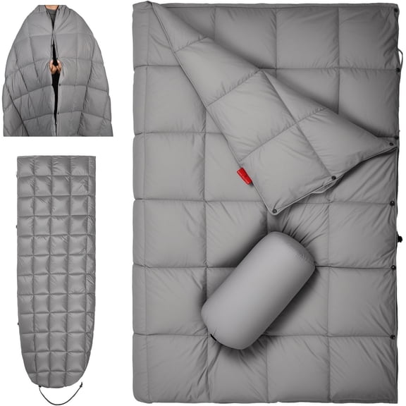 Down Camping Blanket - Lightweight, Packable, Warm & Puffy Outdoor Travel Quilt for Sleep, Hiking, Backpacking, Stadium, Festivals, Water-Resistant Sleeping Bag 55"x79"