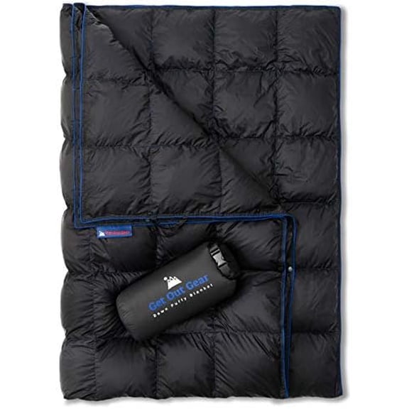 Down Camping Blanket - Puffy, Packable, Lightweight and Warm | Ideal for Outdoors, Travel, Stadium, Festivals, Beach, Hammock | 650 Fill Power Water-Resistant Backpacking Quilt